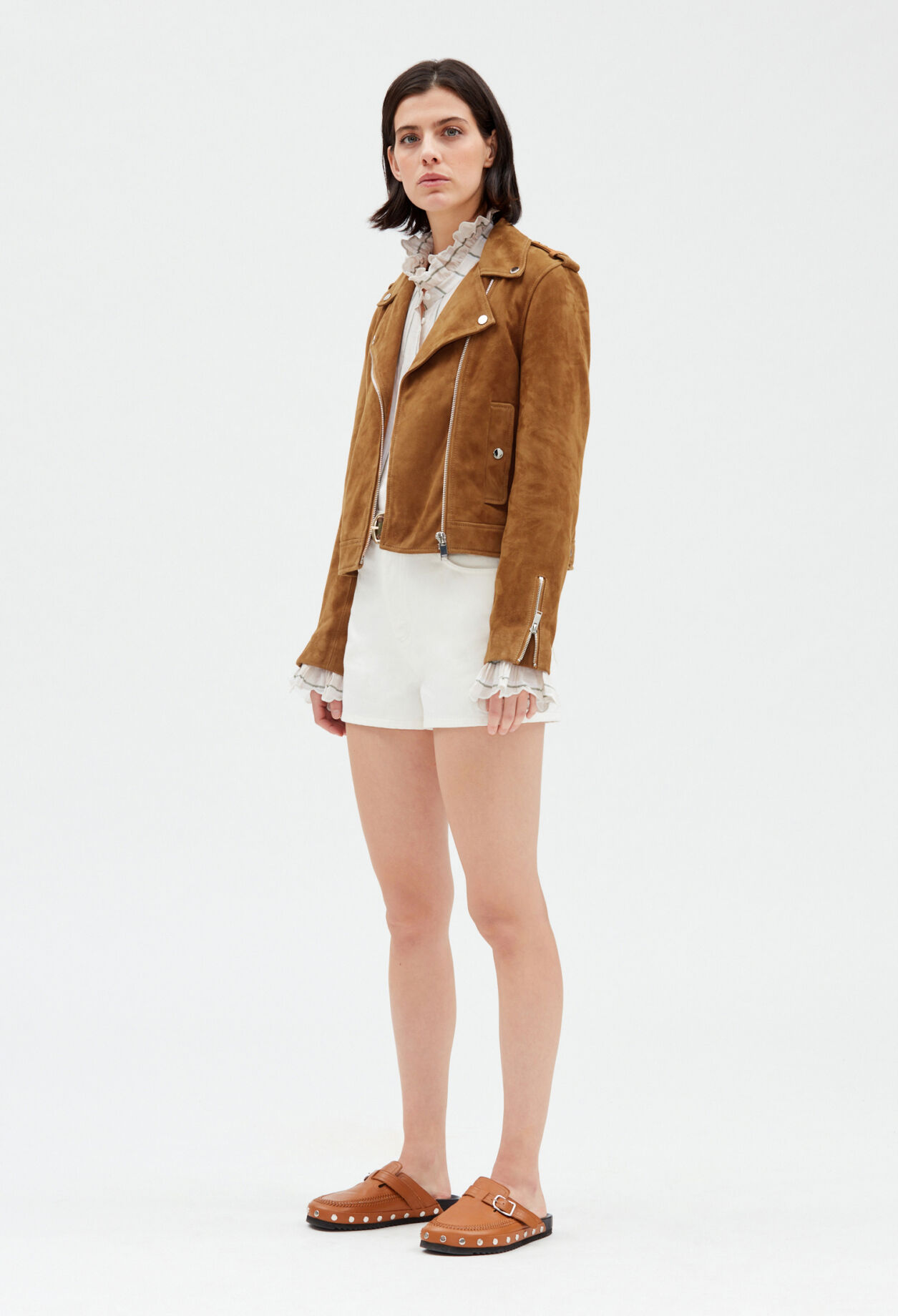 Blouson aus Veloursleder, camel