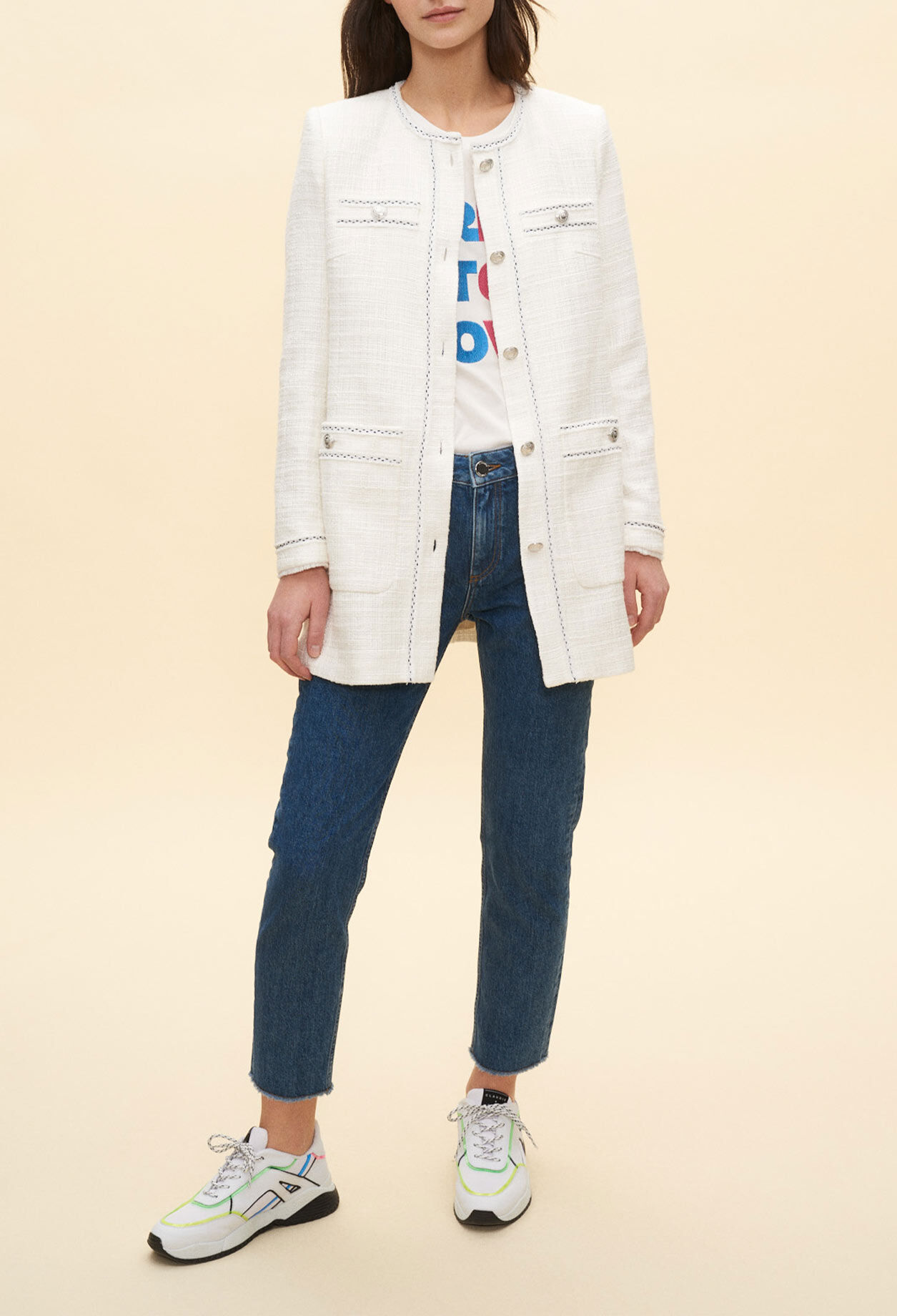 Lange Jacke im Tweed-Look