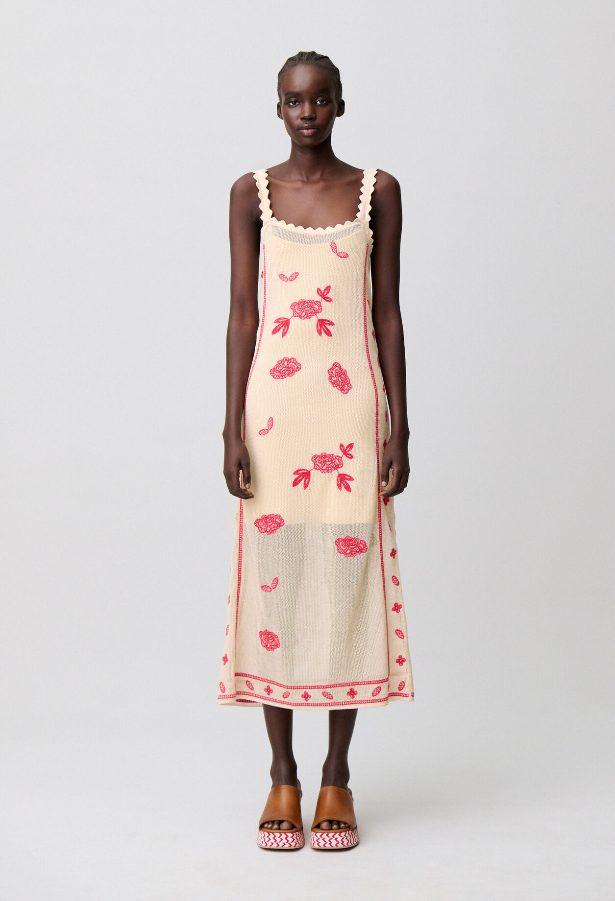 Midikleid mit Blumenstickerei