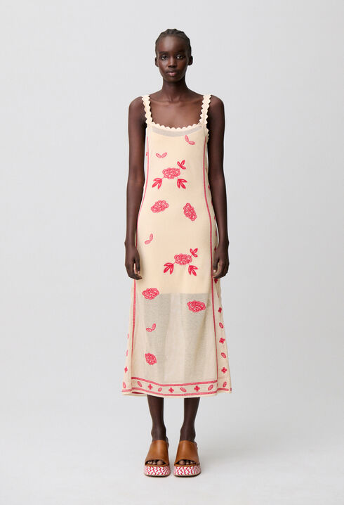 Midikleid mit Blumenstickerei