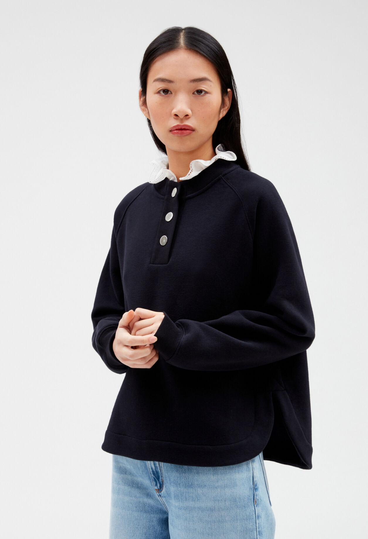 Sweatshirt abnehmbarem Kragen marine
