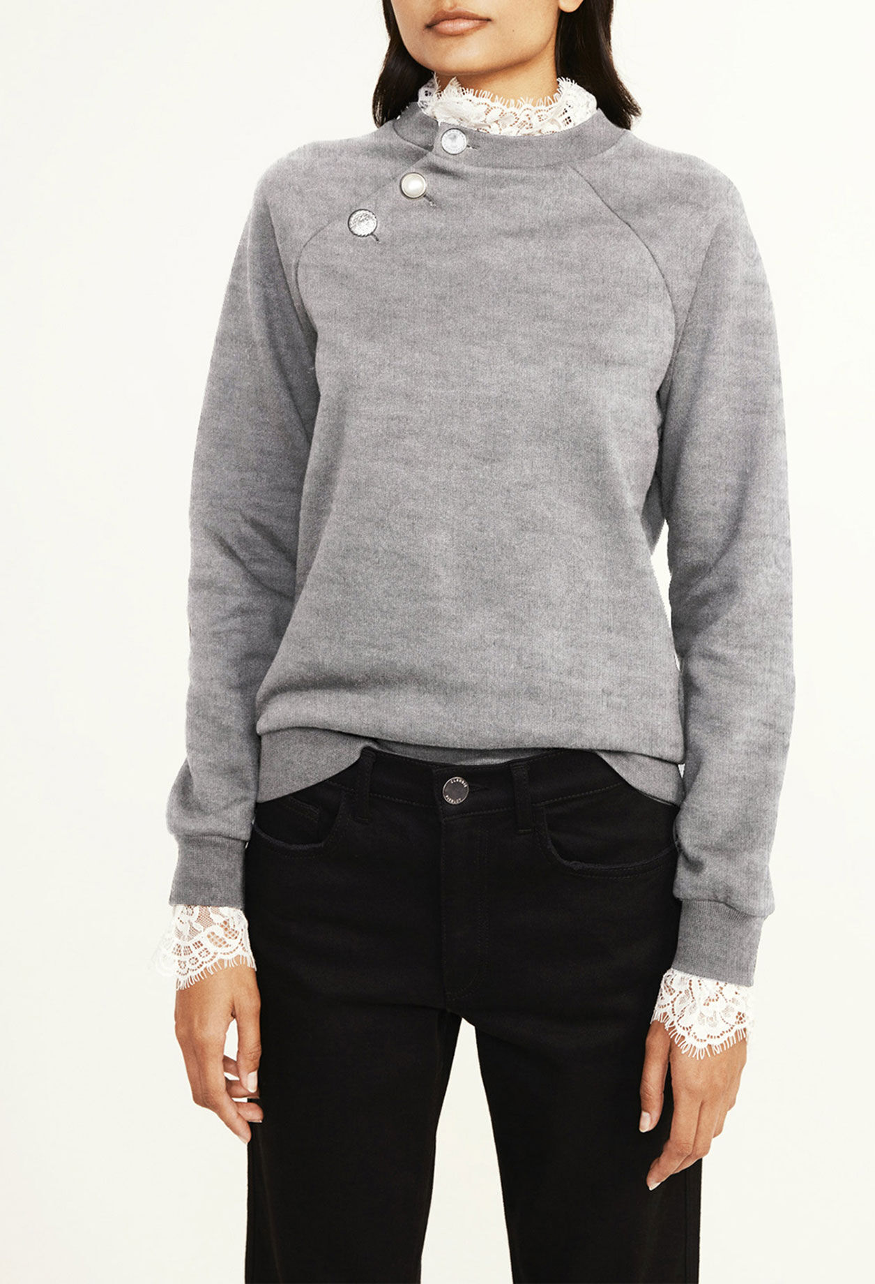 Sweatshirt Grau, viktorianischer Kragen