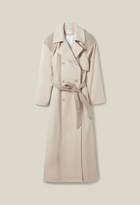 Langer Trenchcoat Mixed-Material