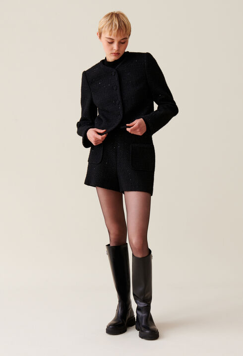 Schwarze Tweedjacke gerade