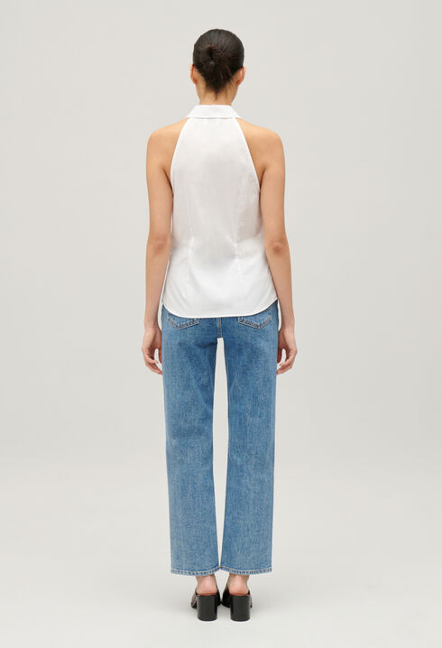 Weiße, ärmellose Hemdbluse