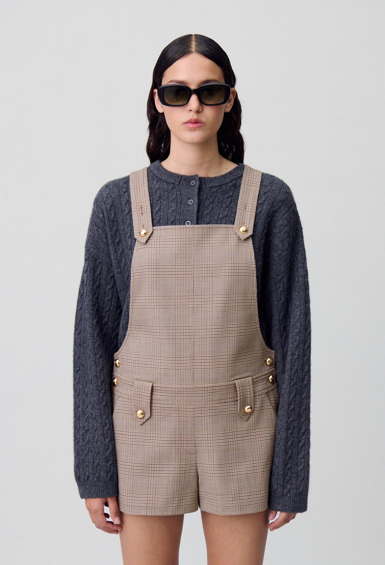 Karierter Latz-Overall-Shorts
