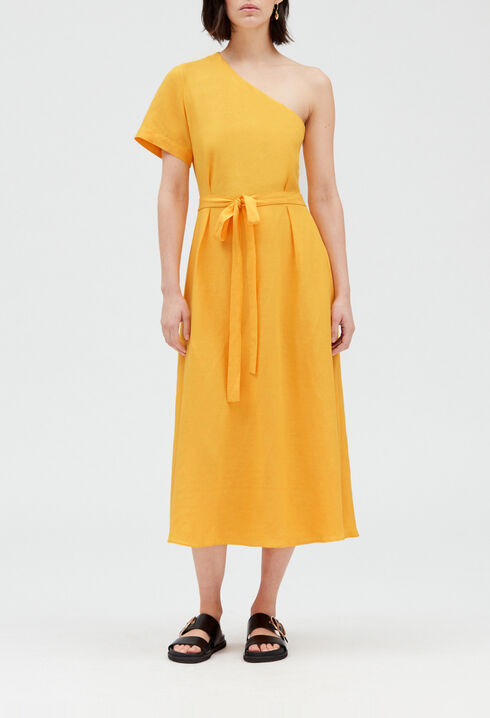 Asymmetrisches Midikleid, gelb
