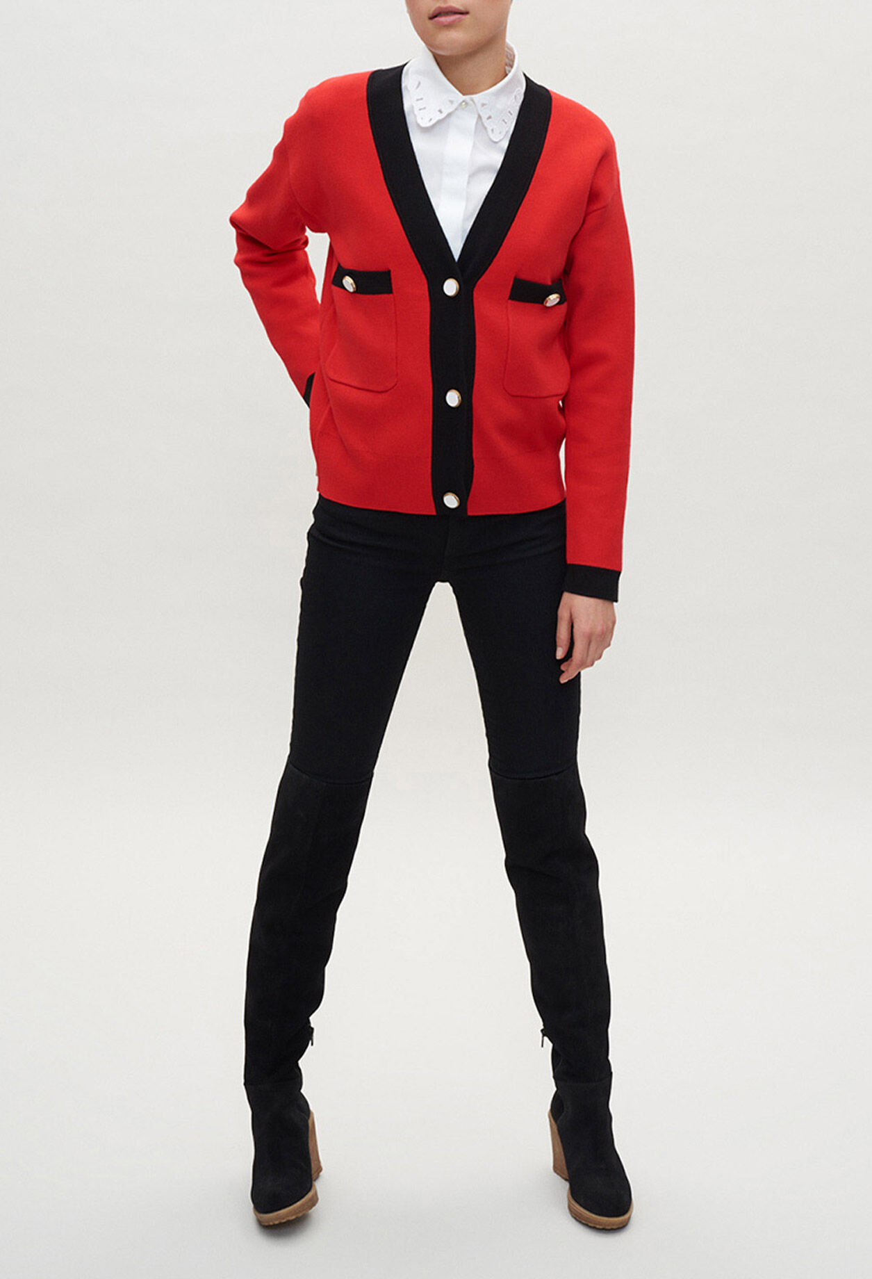 Rot-schwarzer Cardigan