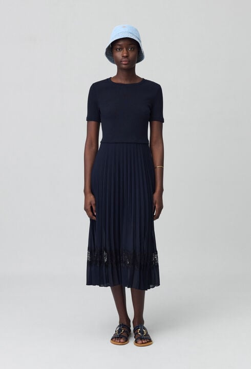 Zweifarbige Kleid in Schwarz und Marine 