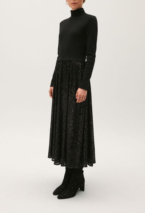 Kleid aus zwei Materialien Pailletten