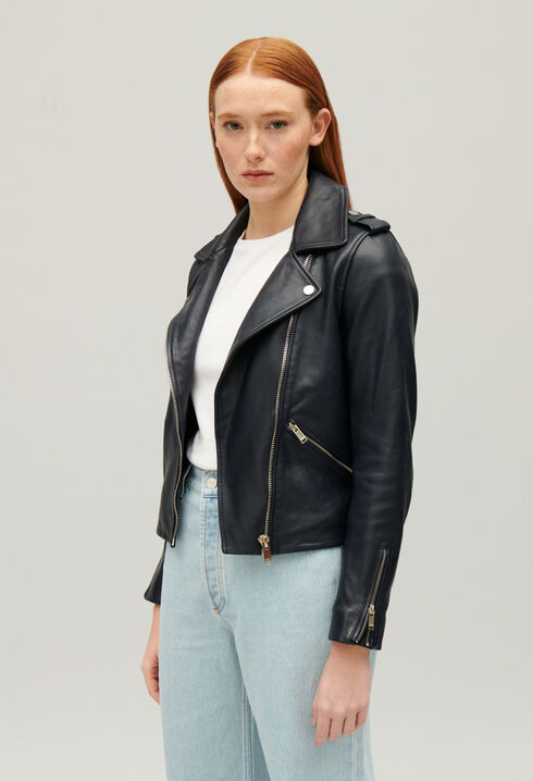 Marineblaue Jacke aus Glattleder