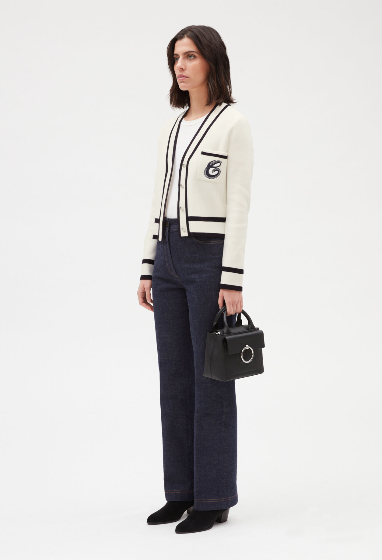 Cardigan, bestickte Tasche, zweifarbig