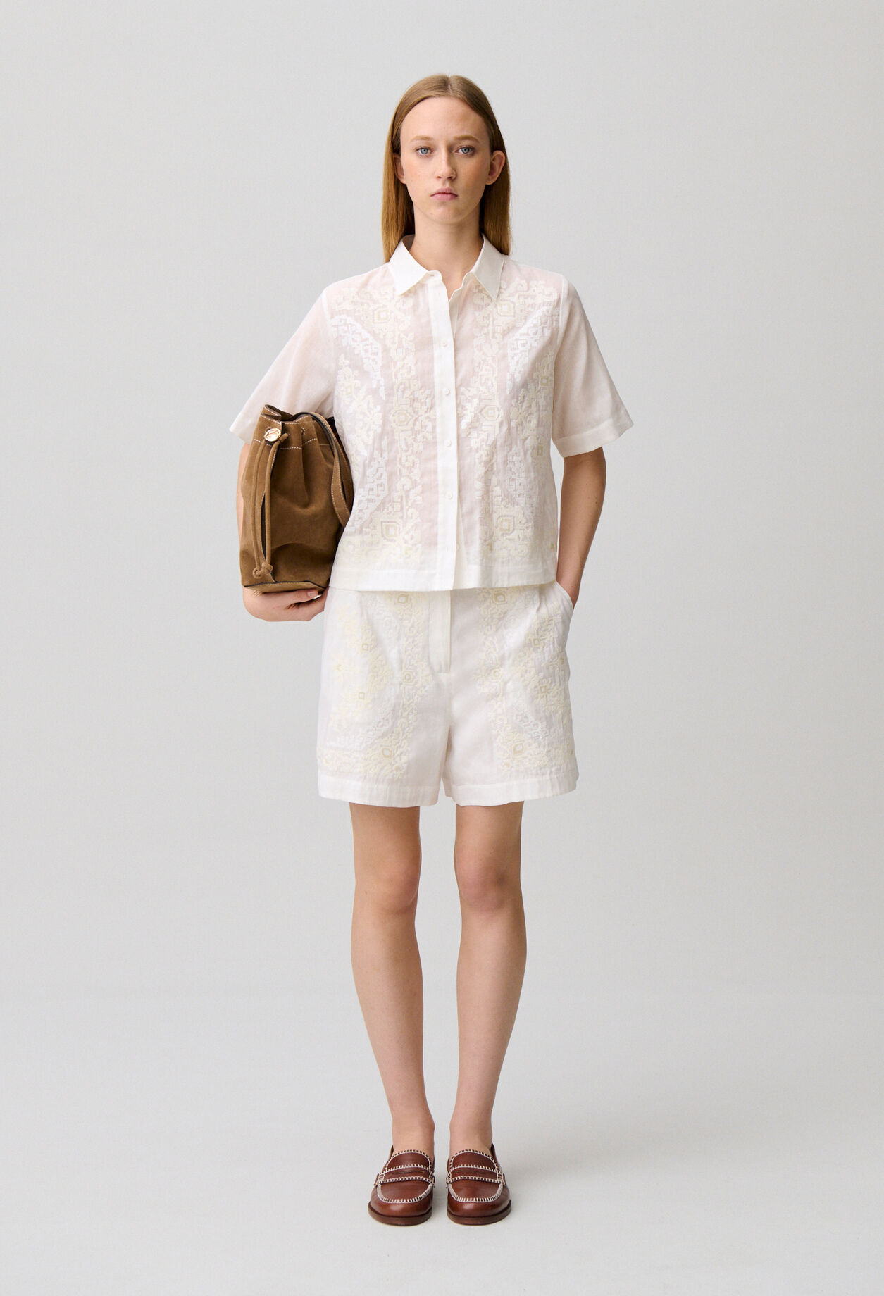 Bestickte Baumwoll-Ramie-Shorts