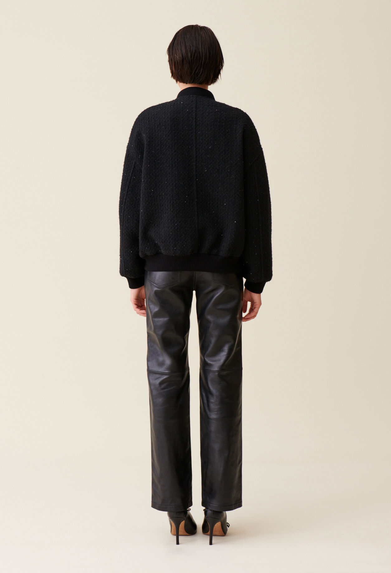 Schwarze Tweed-Bomberjacke
