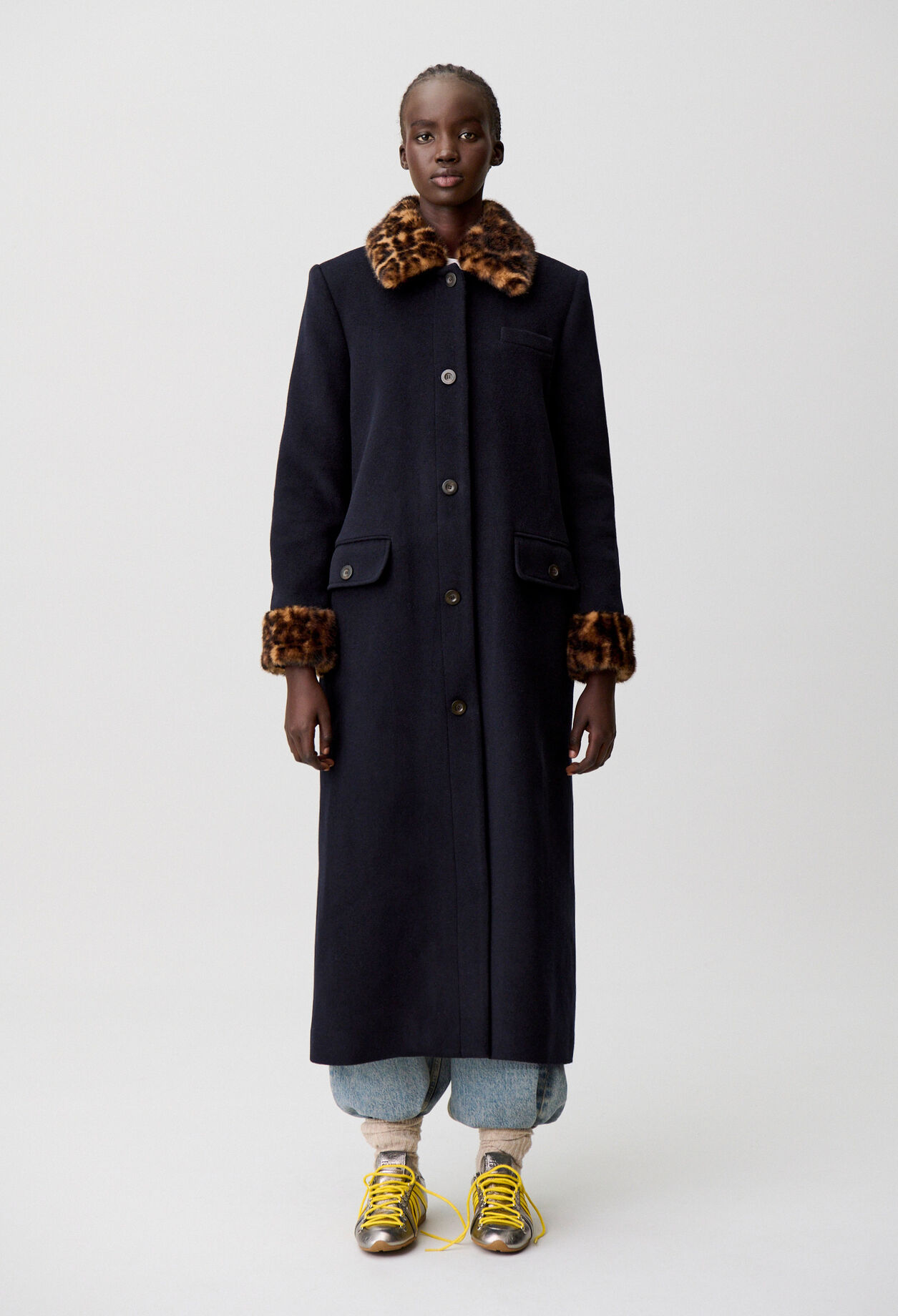 Langer Wollmantel Leopardenmuster