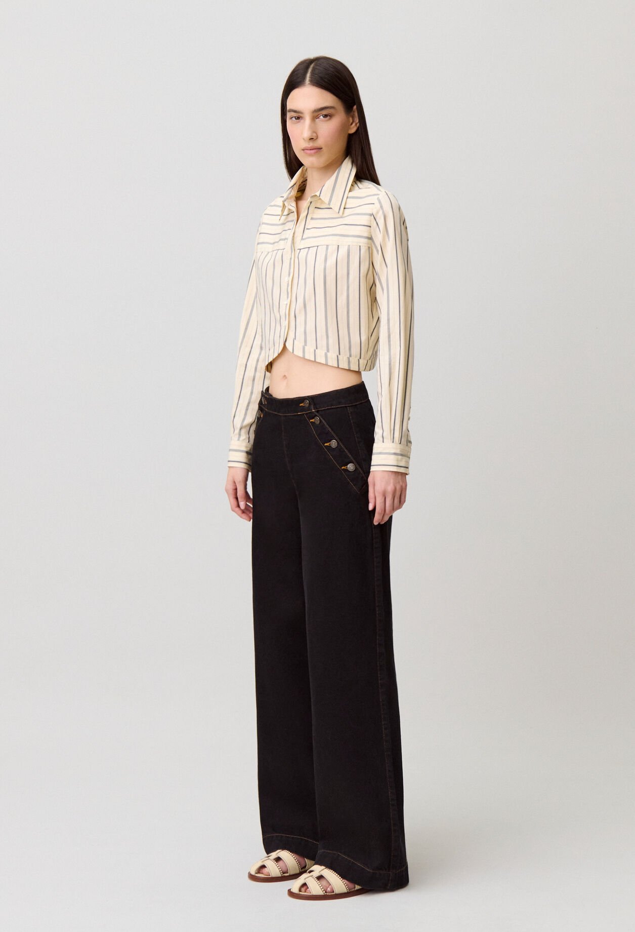 Jean &agrave; pont denim noir