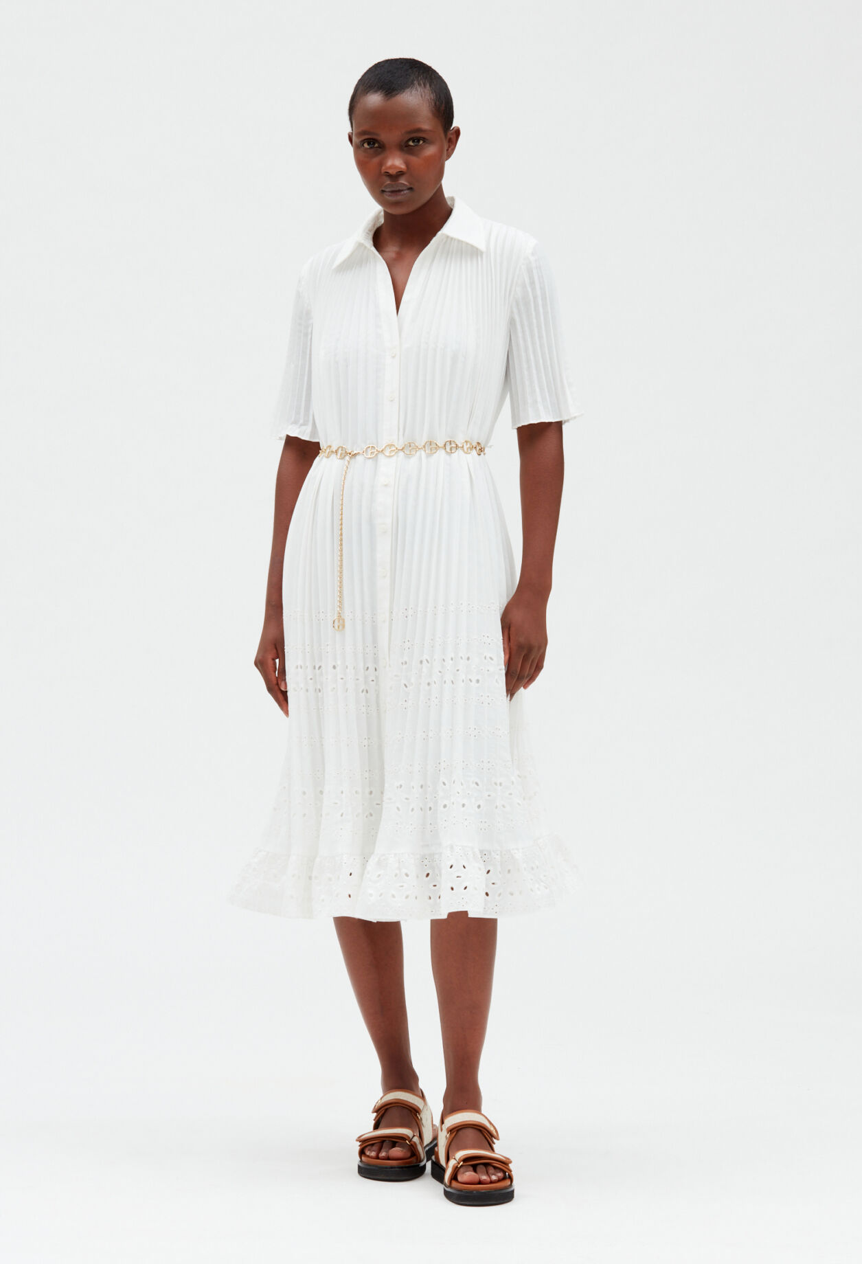 Plissiertes Midikleid, ecru