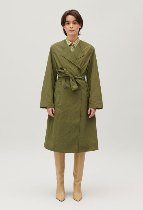 Halblanger Trenchcoat Nylon Khaki