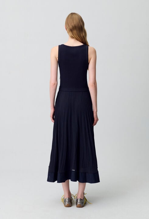 Langes, plissiertes Kleid, marineblau