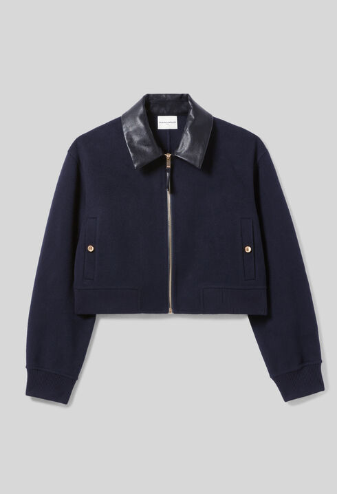 Jacke aus Wolle Kunstlederkragen