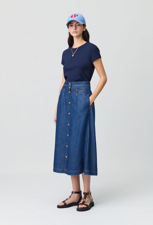 Langer Jeansrock mit Knopfleiste
