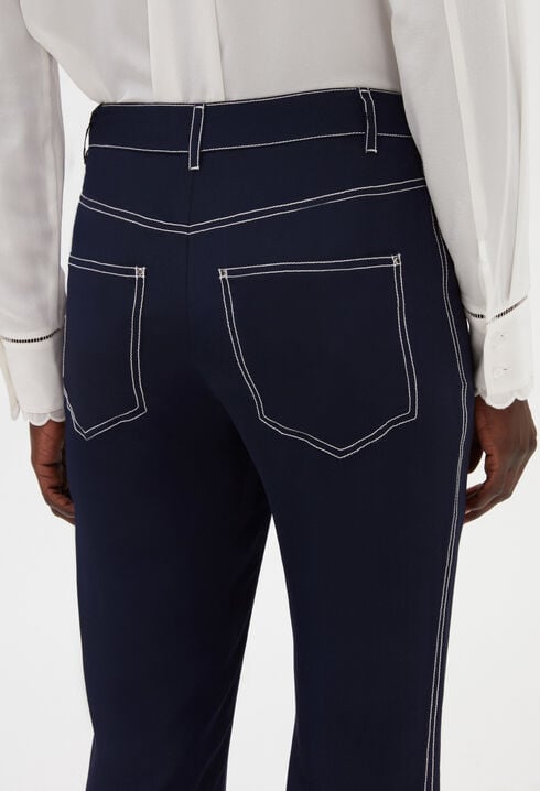 Lange gerade Hose blaue Seide