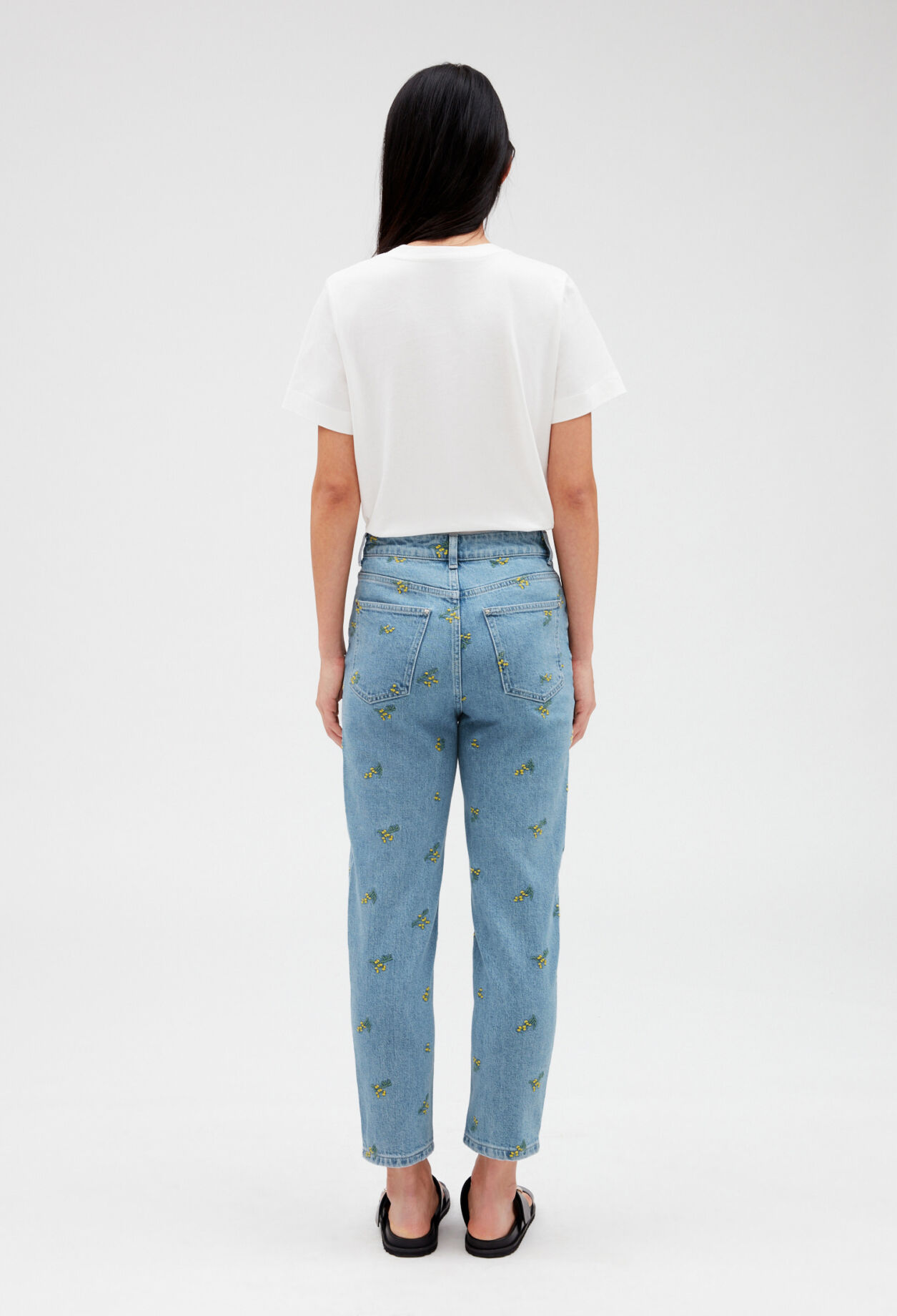 Gerade Jeans mit Stickerei, Mimose