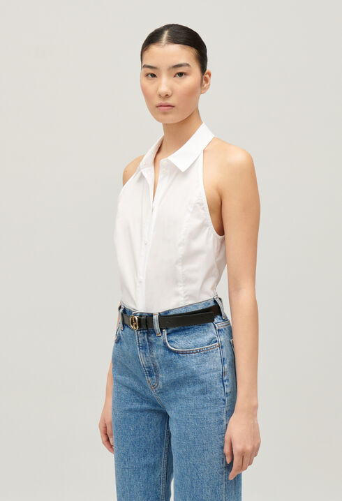 Weiße, ärmellose Hemdbluse