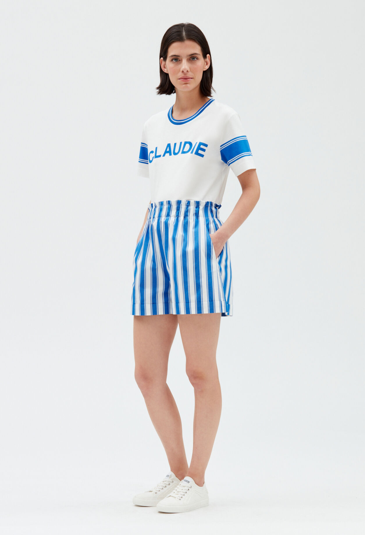 Baumwoll-Shorts mit Streifen-Design blau