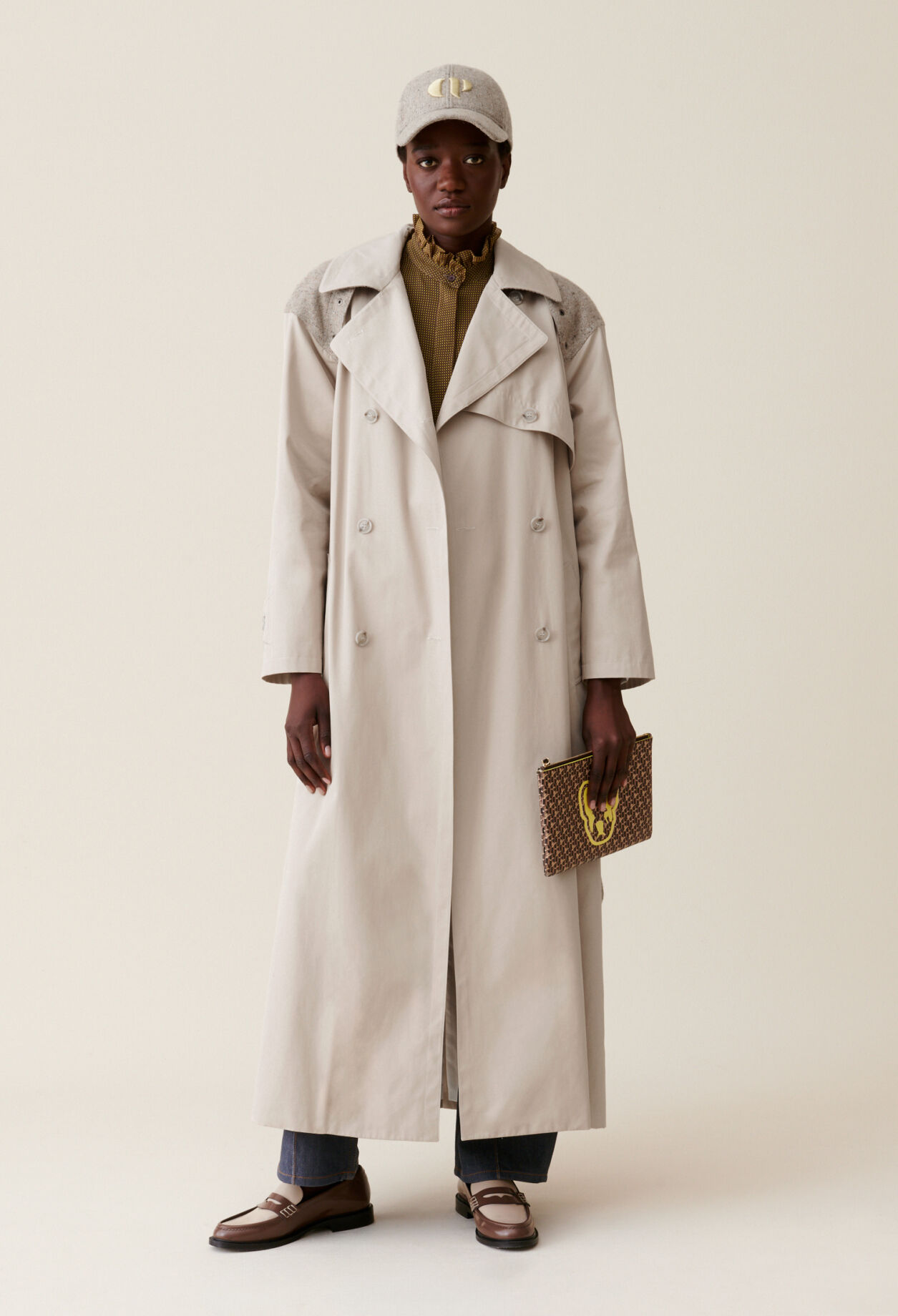 Langer Trenchcoat Mixed-Material