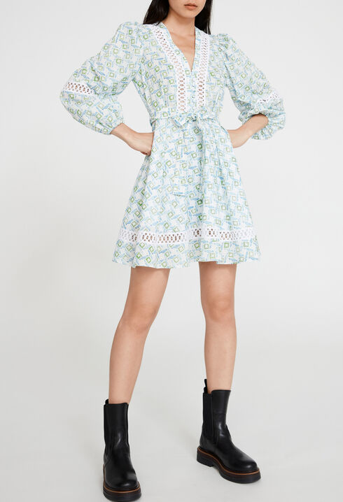 Kleid mit Printmotiv und Spitzenborten