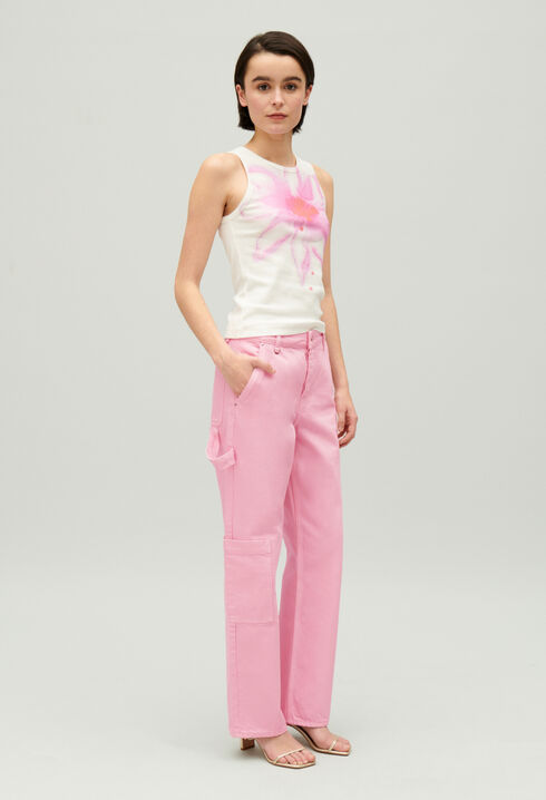 Pierre Cargo Straight Leg Jeans Rosa