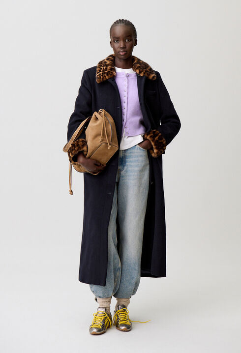 Langer Wollmantel Leopardenmuster