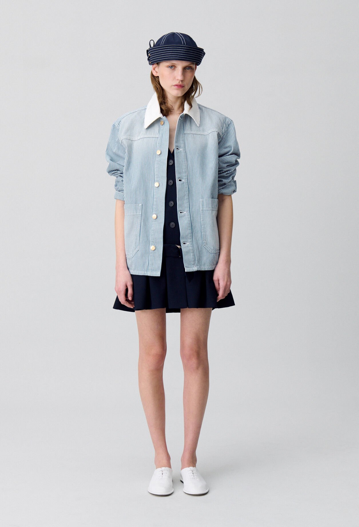 Gestreifte Gabardine-Denim-Jacke