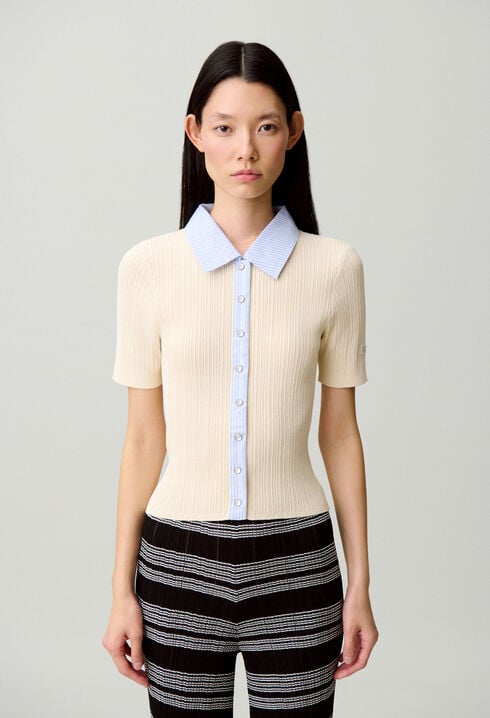 Gestreifter Cardigan, Materialmix