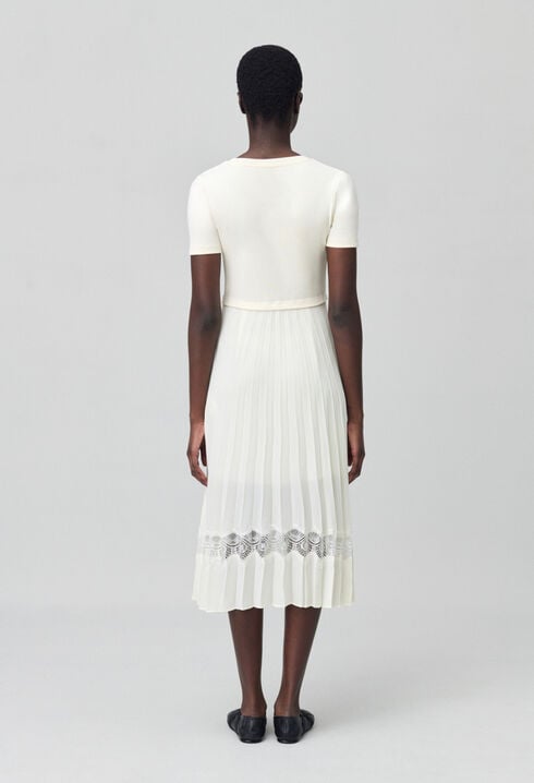 Twist Zweifarbige Midikleid  elfenbein