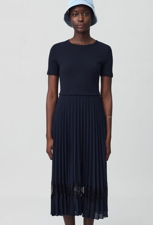 Zweifarbige Kleid in Schwarz und Marine 