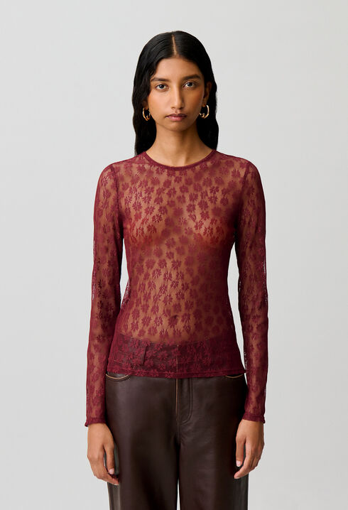 Tailliertes Langarm-Spitzenshirt