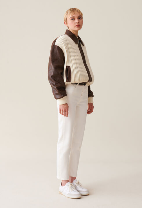 Braune Bomberjacke aus Materialmix