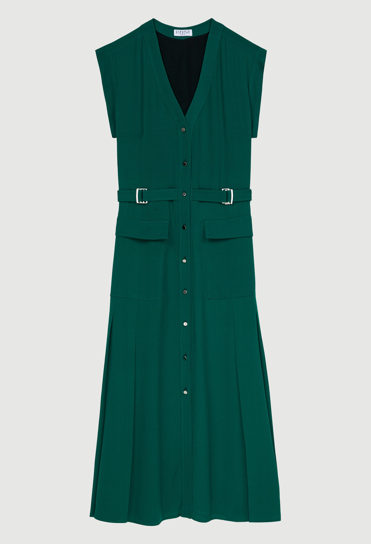 Ärmelloses flaschengrünes Kleid
