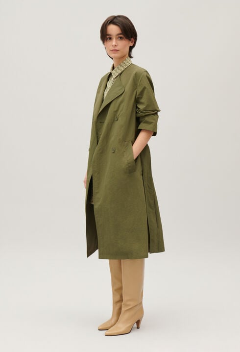 Halblanger Trenchcoat Nylon Khaki