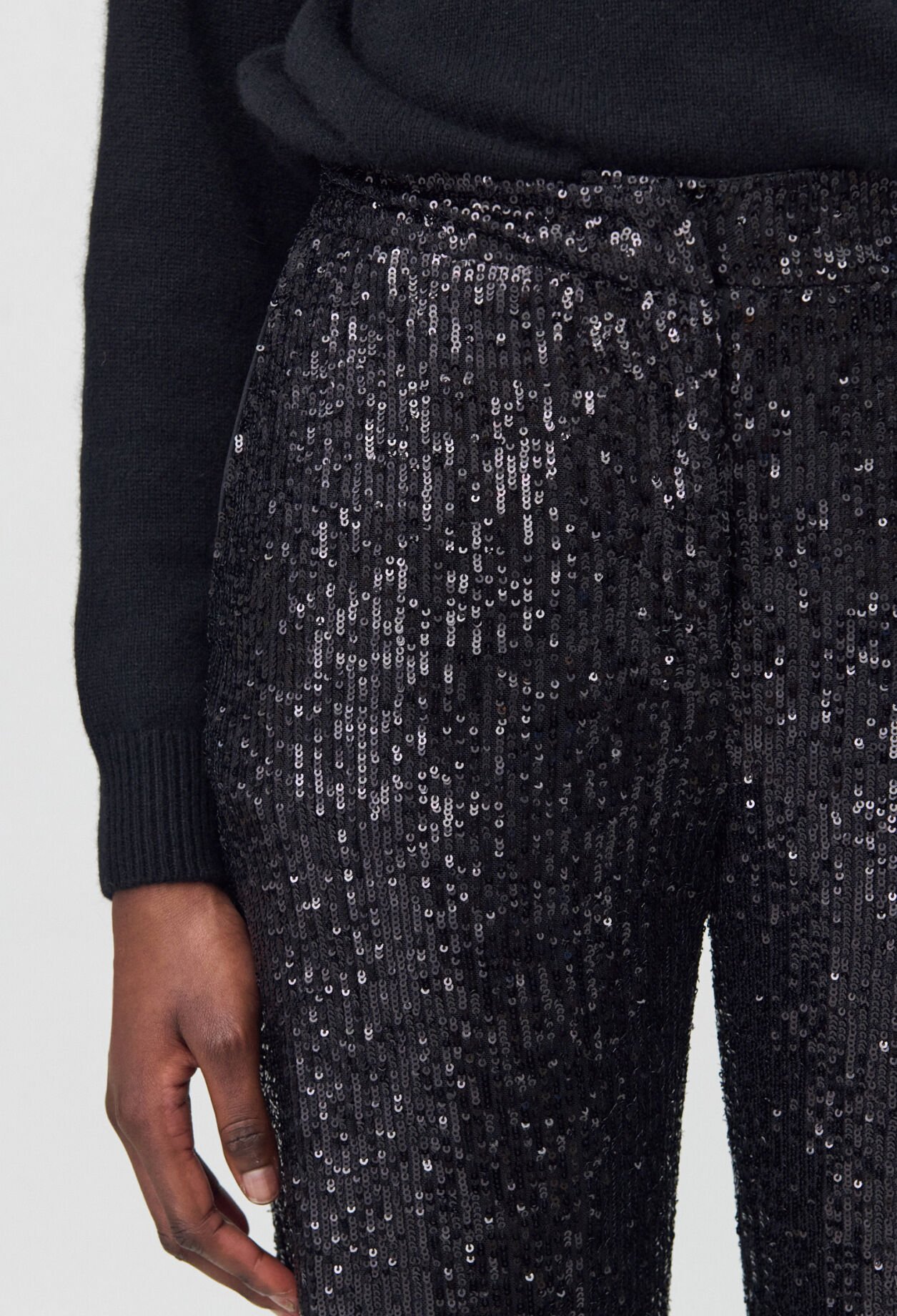 Gerade Hose Pailletten schwarz