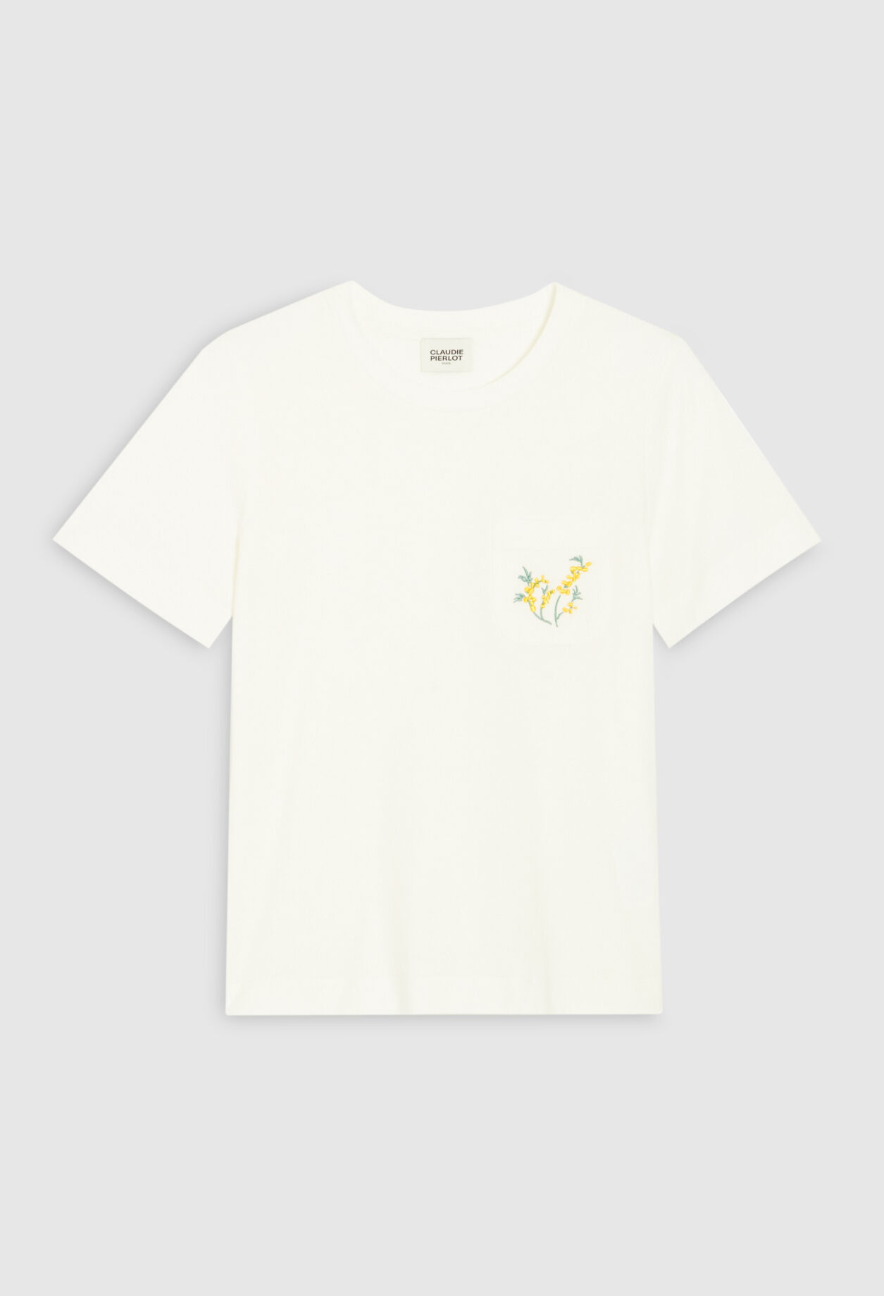 T-Shirt mit bestickter Tasche, weiß
