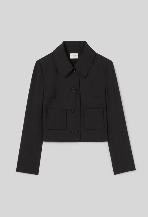 Schwarze Wollmischung Boxjacke