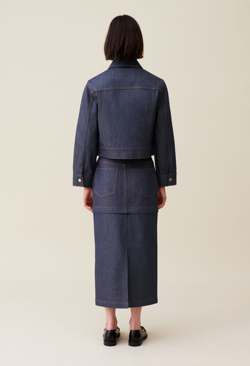 Weite dunkelblaue Jeansjacke