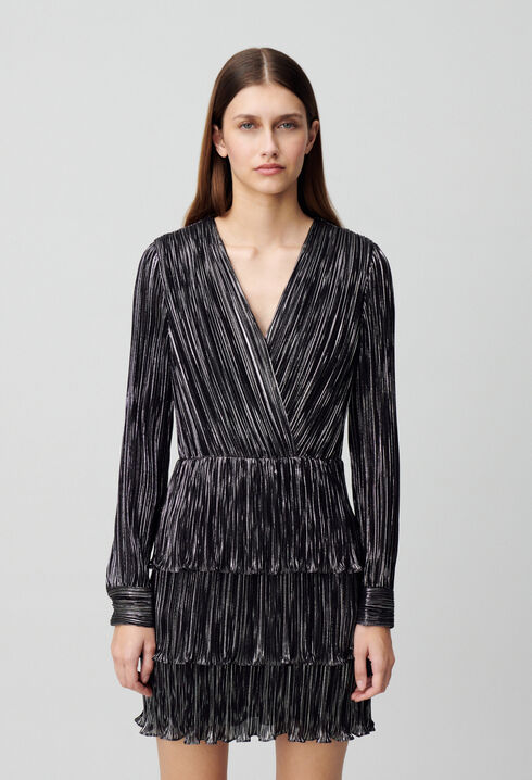 Kurzes Silber Kleid mit Volants