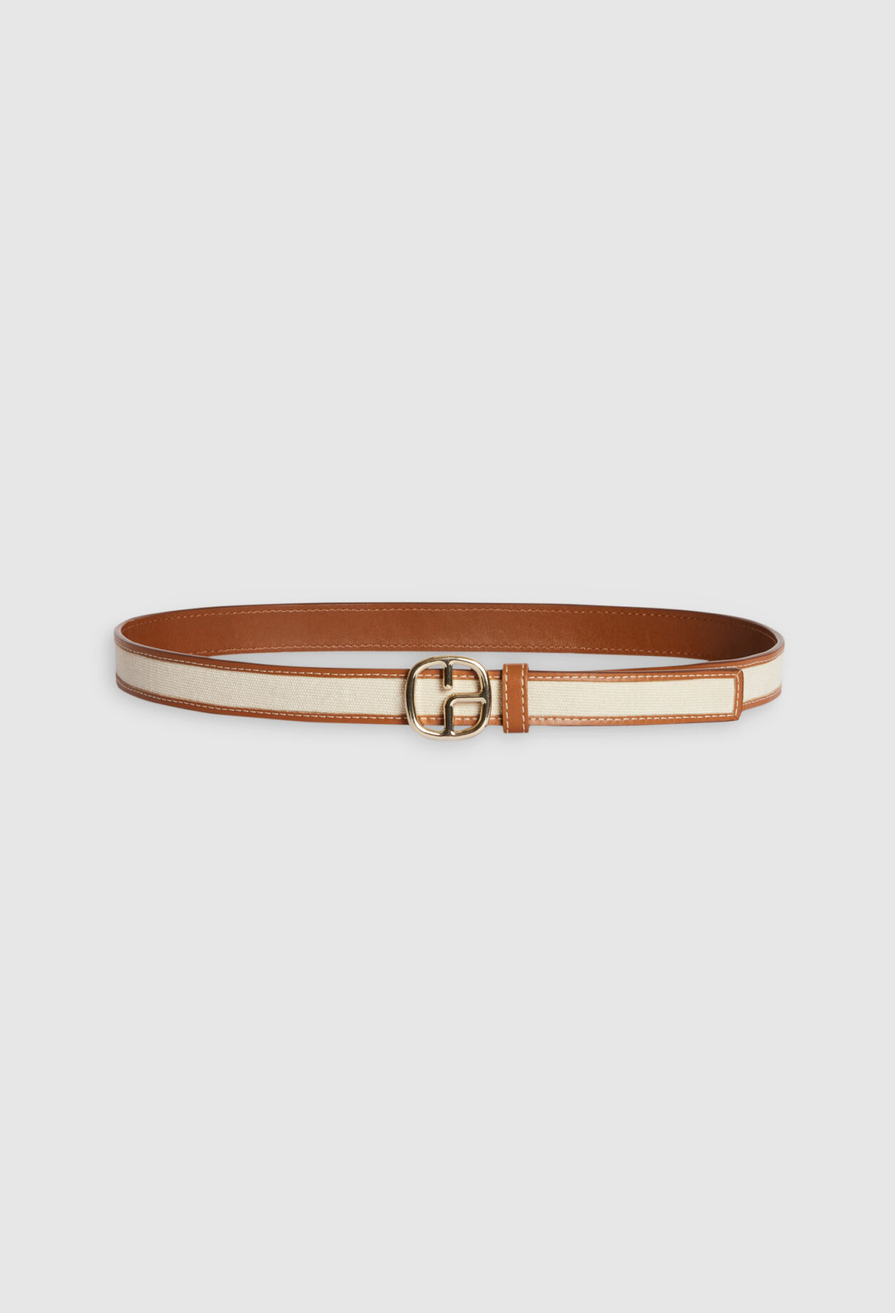 Monogramm-Gürtel Leder und Leinen, beige