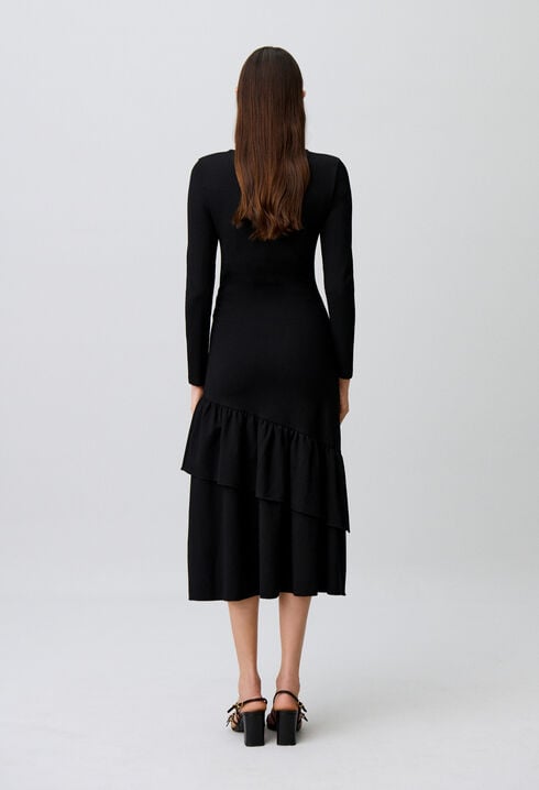 Asymmetrisches Jersey-Volantkleid