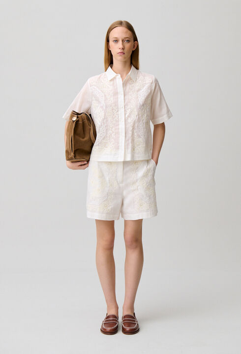 Bestickte Baumwoll-Ramie-Shorts
