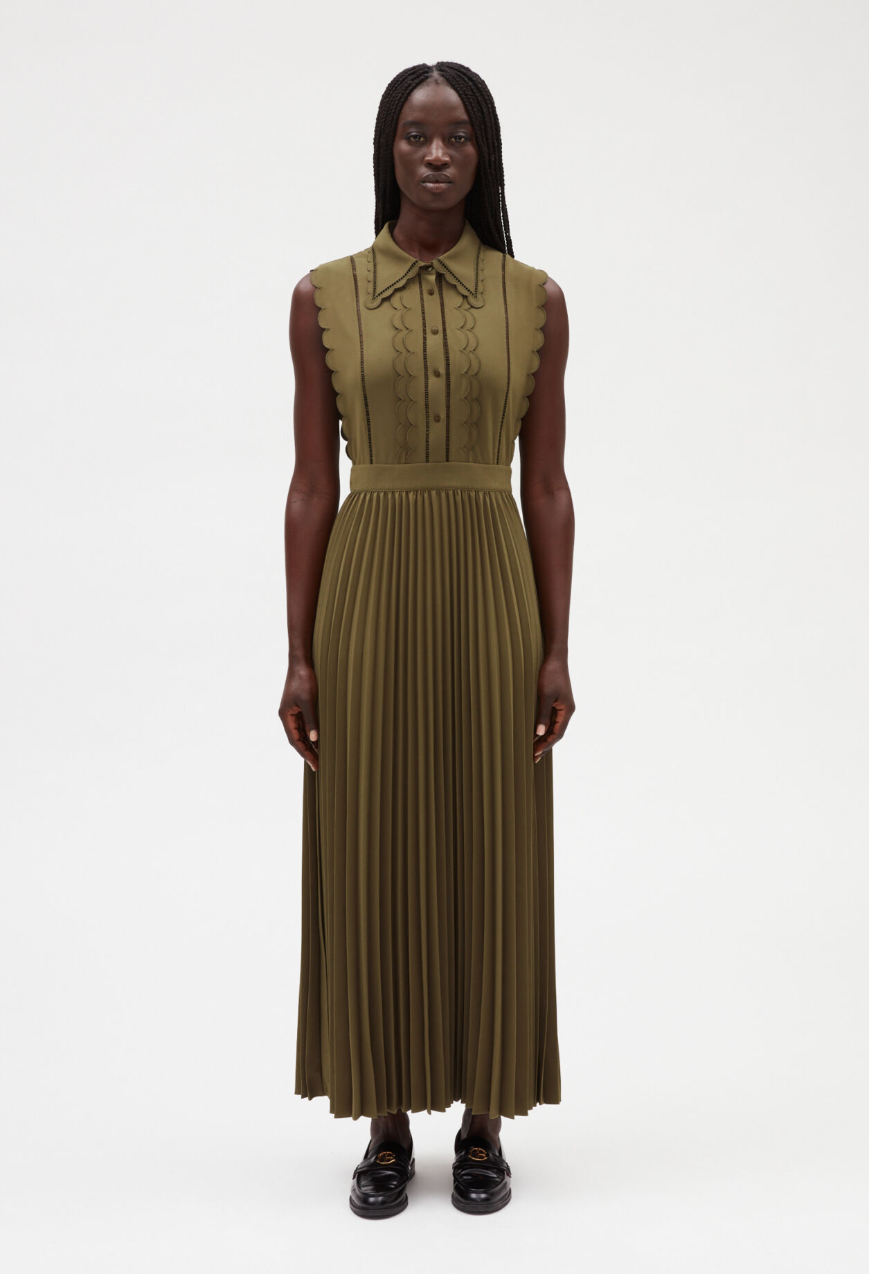 Langes fließendes Kleid in Khaki